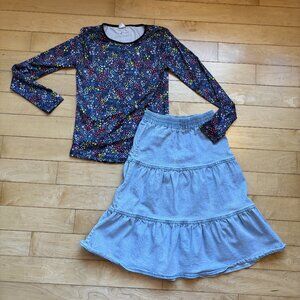 B.Nosy - Floral Top and Tiered Maxi Denim Skirt Set